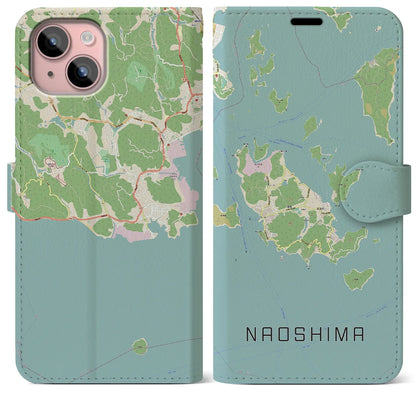 【直島（香川県）】地図柄iPhoneケース（手帳タイプ）ナチュラル・iPhone 15 Plus 用