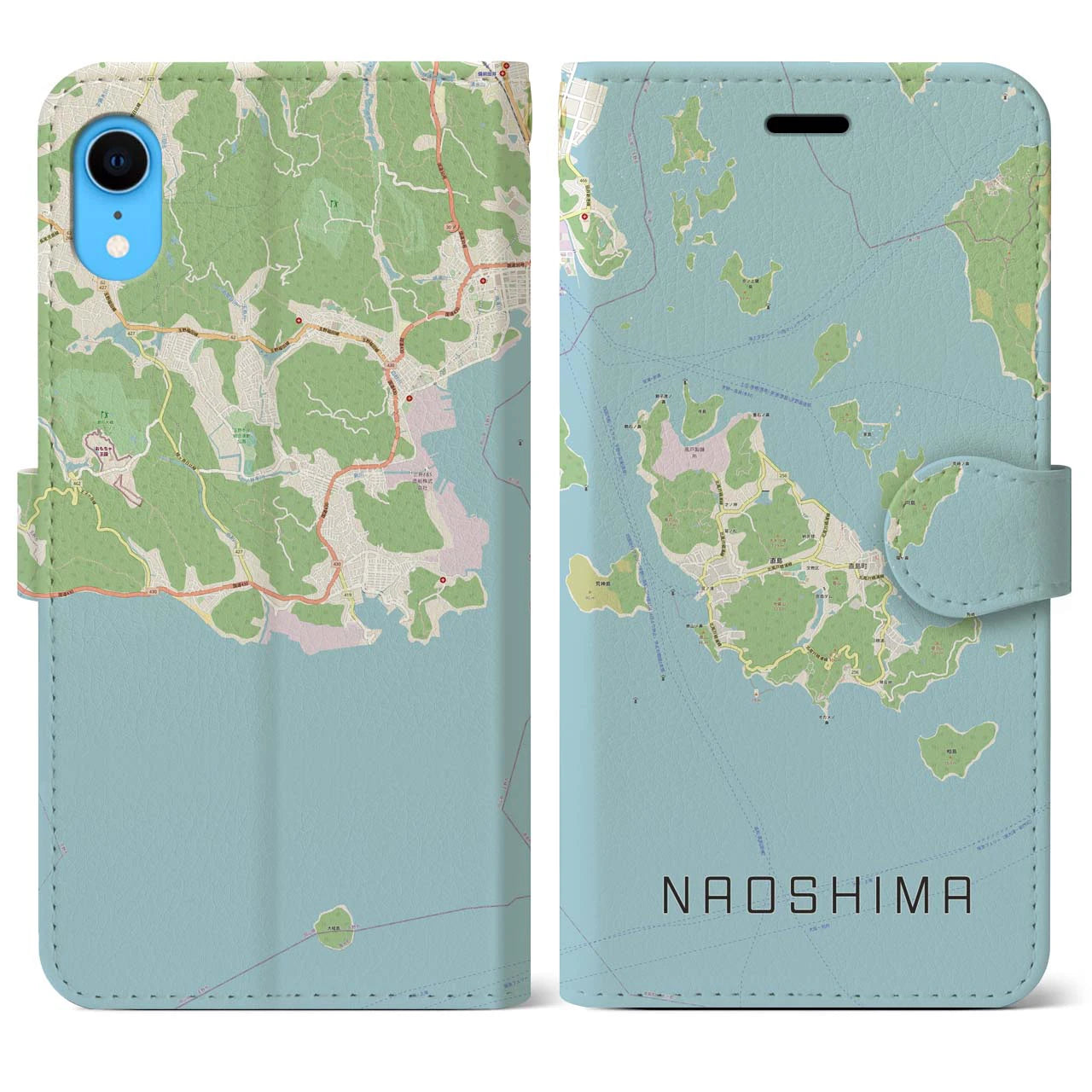 【直島】地図柄iPhoneケース（手帳両面タイプ・ナチュラル）iPhone XR 用