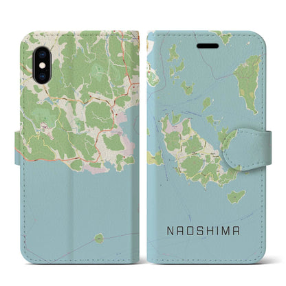 【直島（香川県）】地図柄iPhoneケース（手帳タイプ）ナチュラル・iPhone XS / X 用