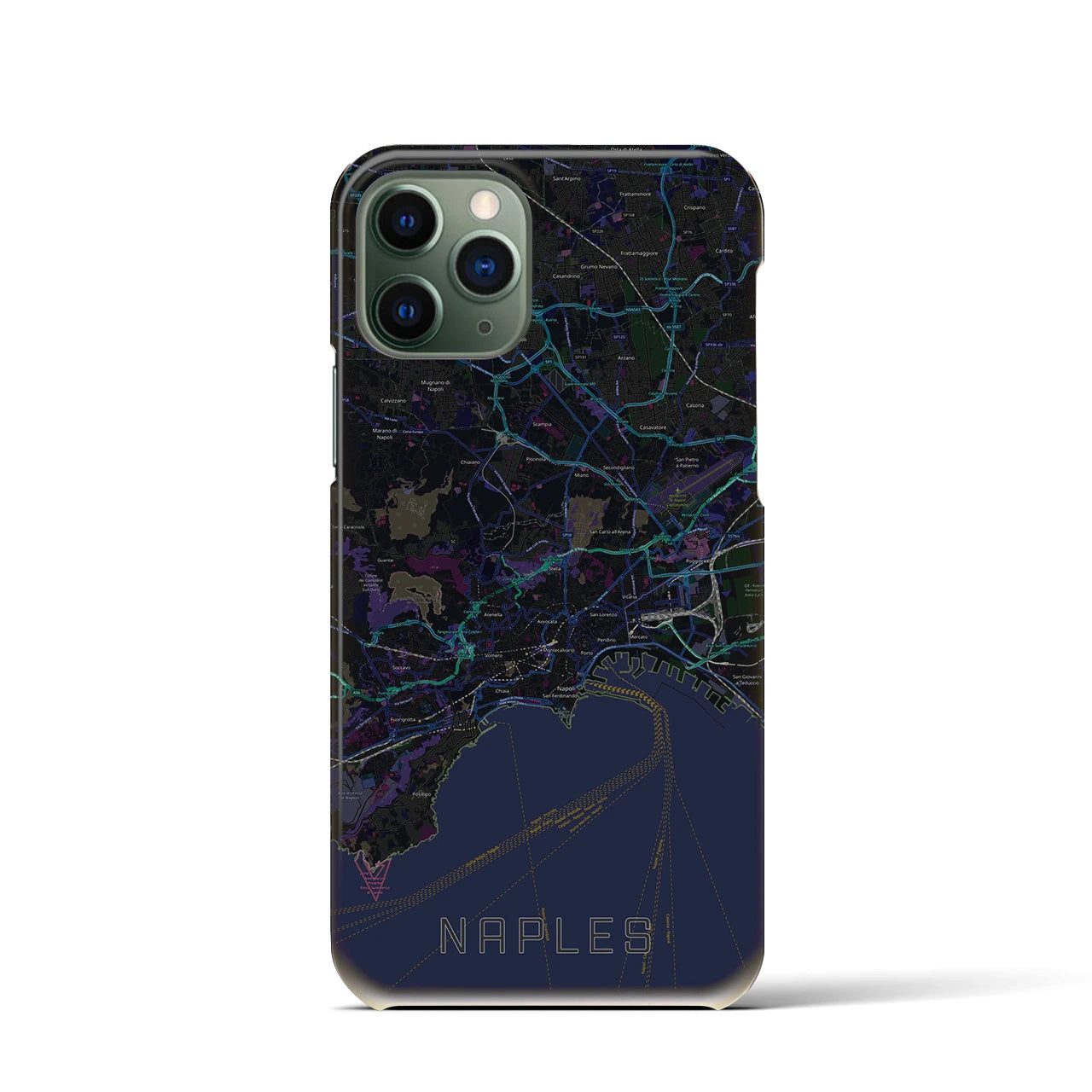 【ナポリ】地図柄iPhoneケース（バックカバータイプ・ブラック）iPhone 11 Pro 用