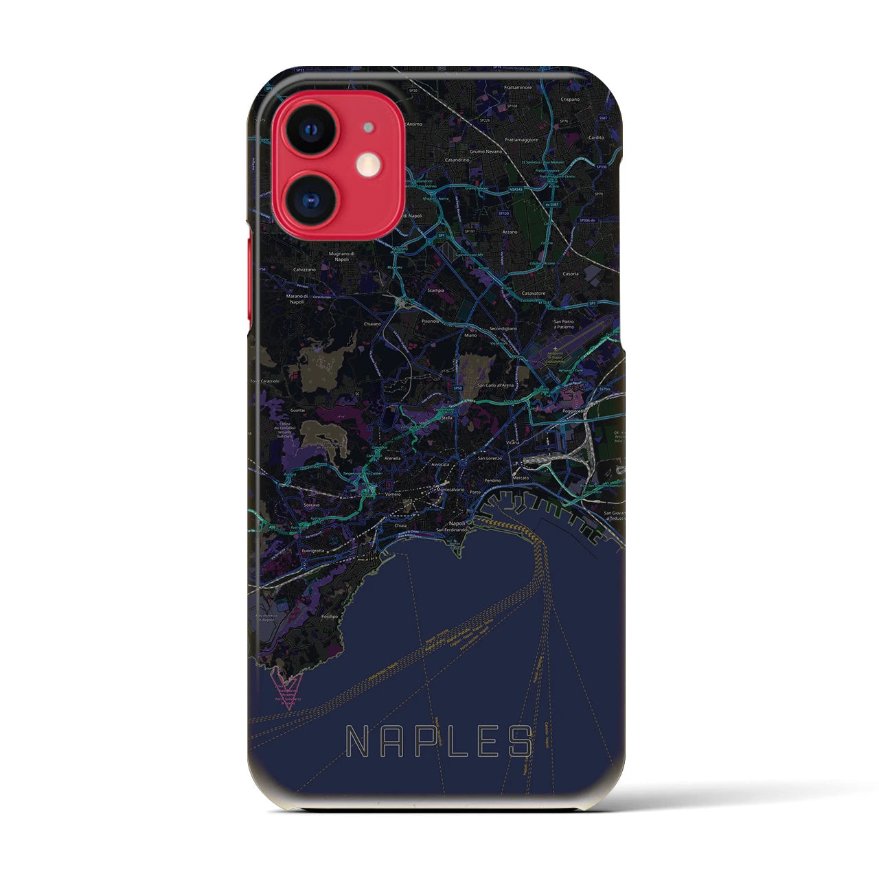 【ナポリ】地図柄iPhoneケース（バックカバータイプ・ブラック）iPhone 11 用