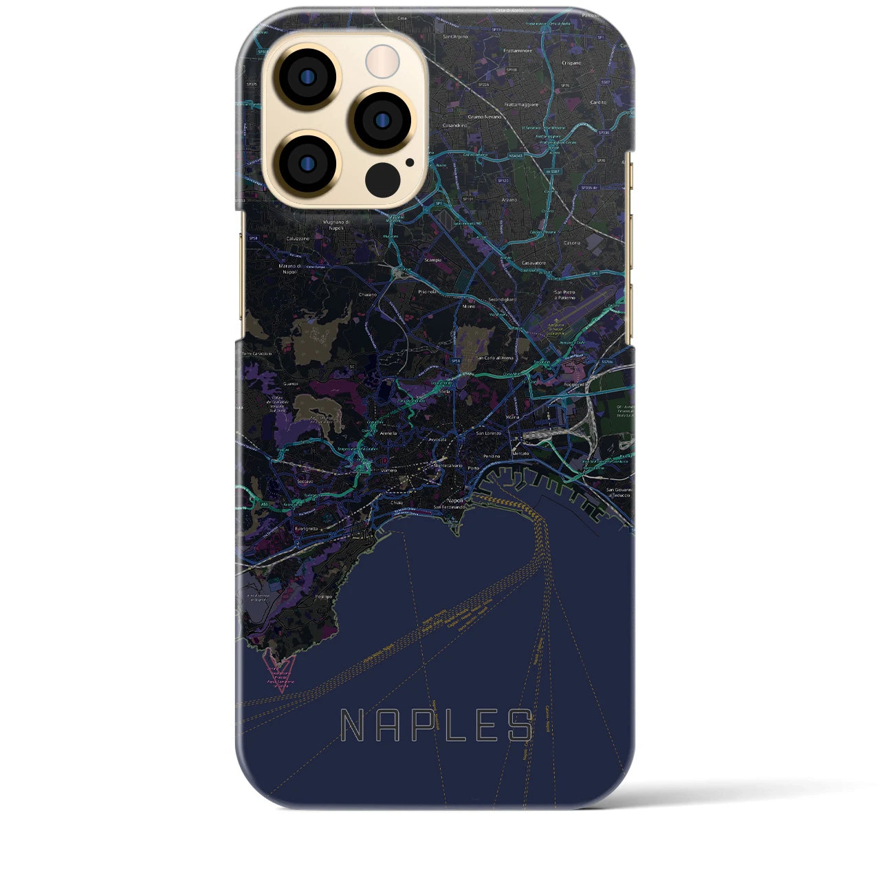 【ナポリ】地図柄iPhoneケース（バックカバータイプ・ブラック）iPhone 12 Pro Max 用