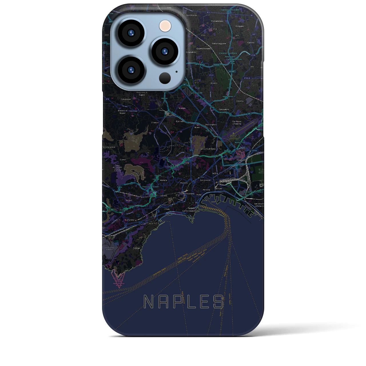 【ナポリ】地図柄iPhoneケース（バックカバータイプ・ブラック）iPhone 13 Pro Max 用