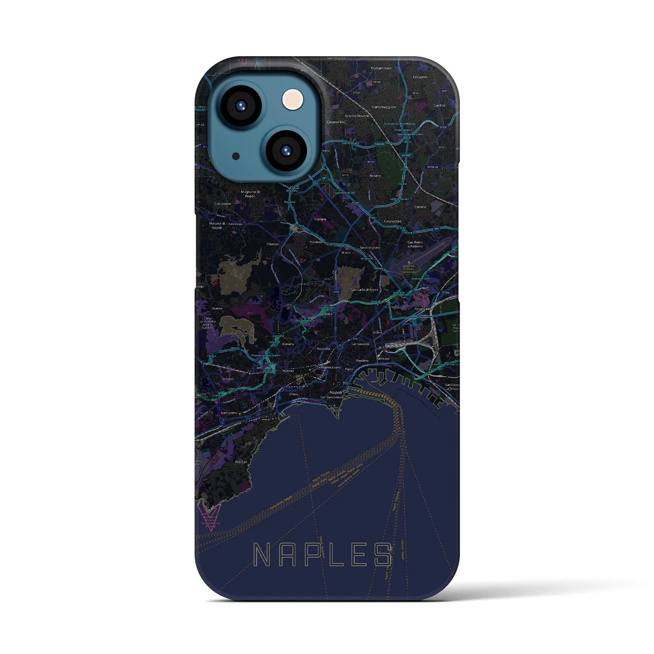【ナポリ】地図柄iPhoneケース（バックカバータイプ・ブラック）iPhone 13 用