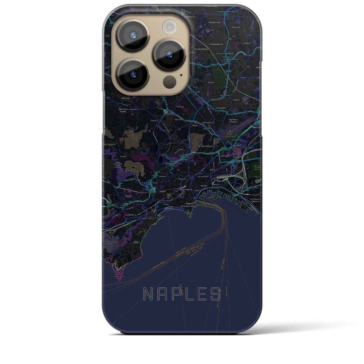 【ナポリ】地図柄iPhoneケース（バックカバータイプ・ブラック）iPhone 14 Pro Max 用