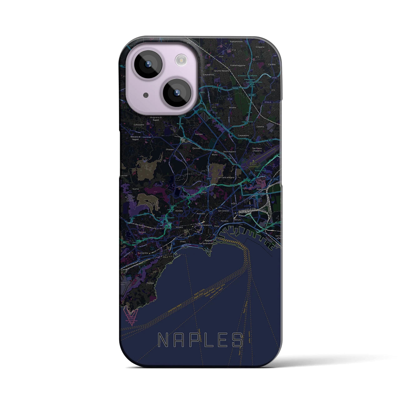 【ナポリ】地図柄iPhoneケース（バックカバータイプ・ブラック）iPhone 14 用