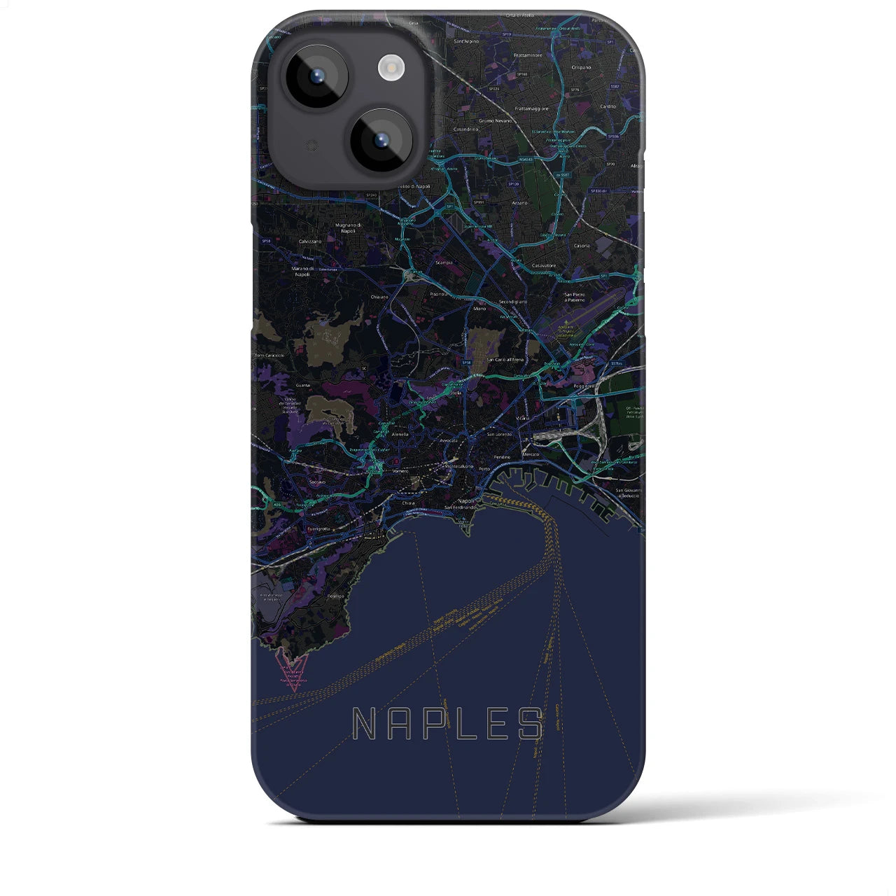 【ナポリ】地図柄iPhoneケース（バックカバータイプ・ブラック）iPhone 14 Plus 用