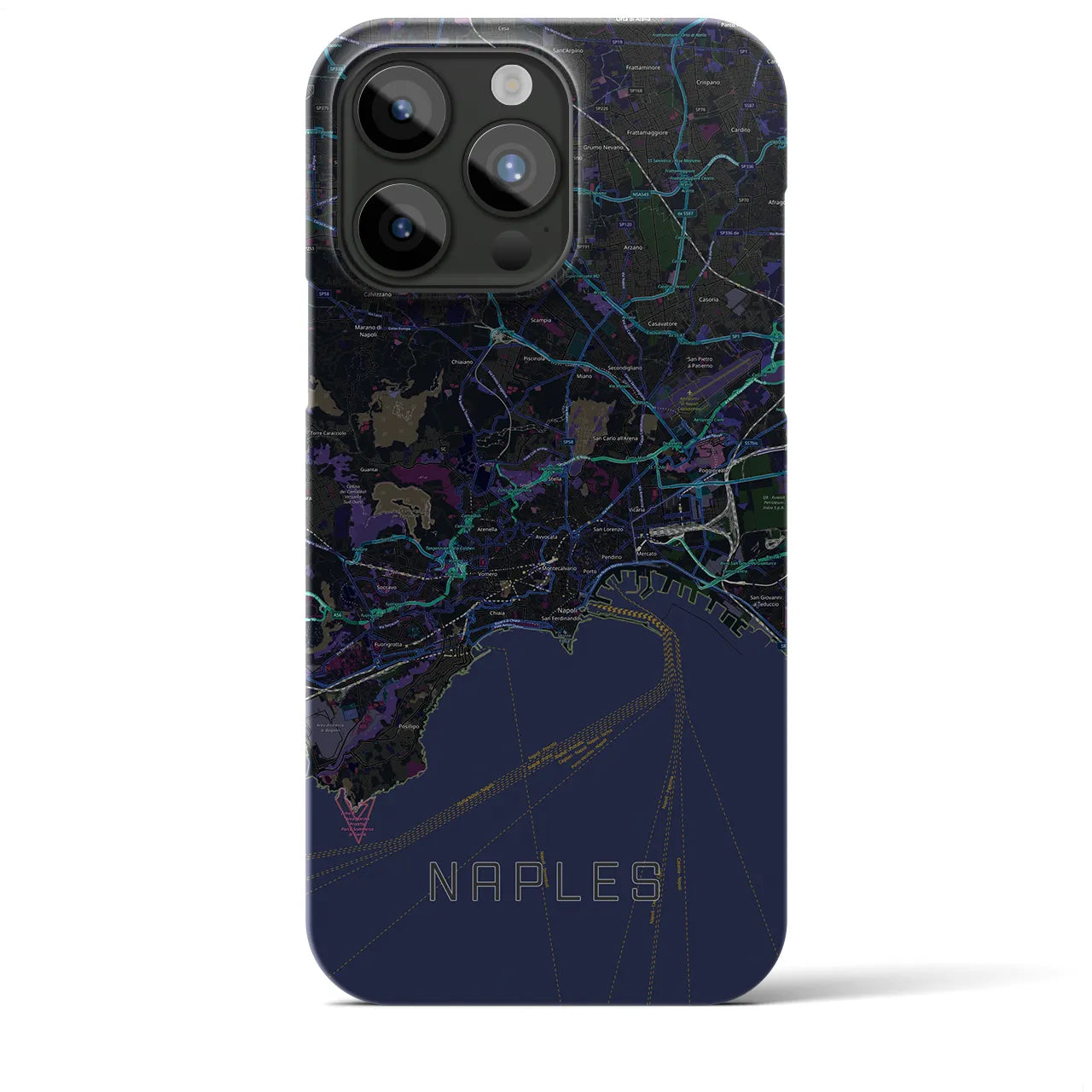 【ナポリ】地図柄iPhoneケース（バックカバータイプ・ブラック）iPhone 15 Pro Max 用