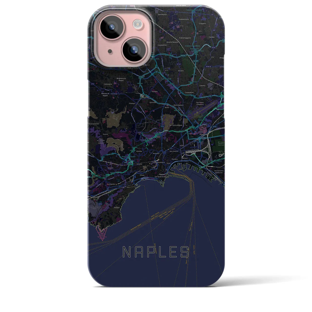【ナポリ】地図柄iPhoneケース（バックカバータイプ・ブラック）iPhone 15 Plus 用