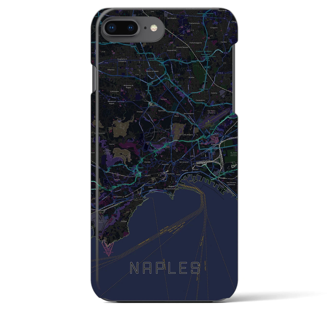 【ナポリ】地図柄iPhoneケース（バックカバータイプ・ブラック）iPhone 8Plus /7Plus / 6sPlus / 6Plus 用