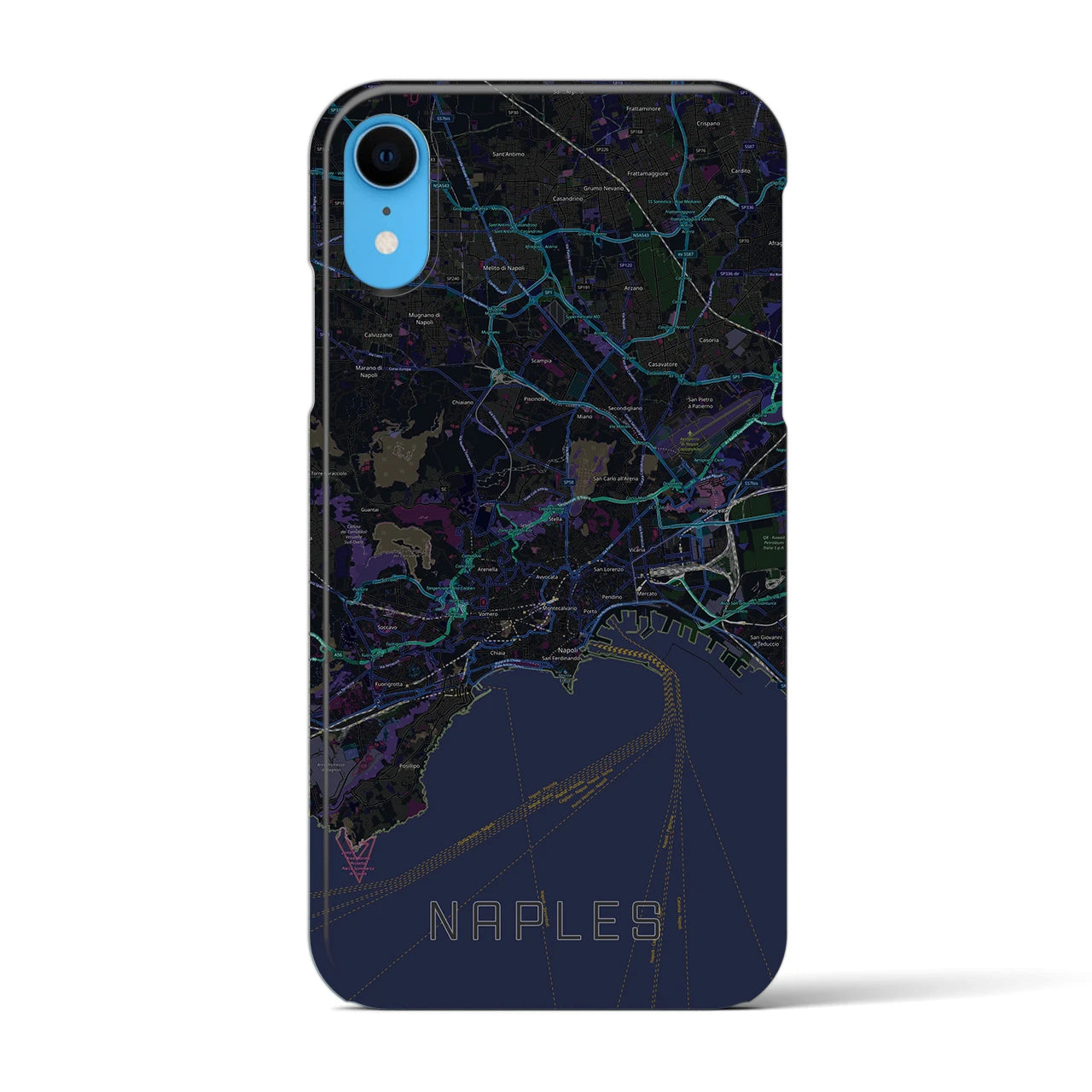 【ナポリ】地図柄iPhoneケース（バックカバータイプ・ブラック）iPhone XR 用