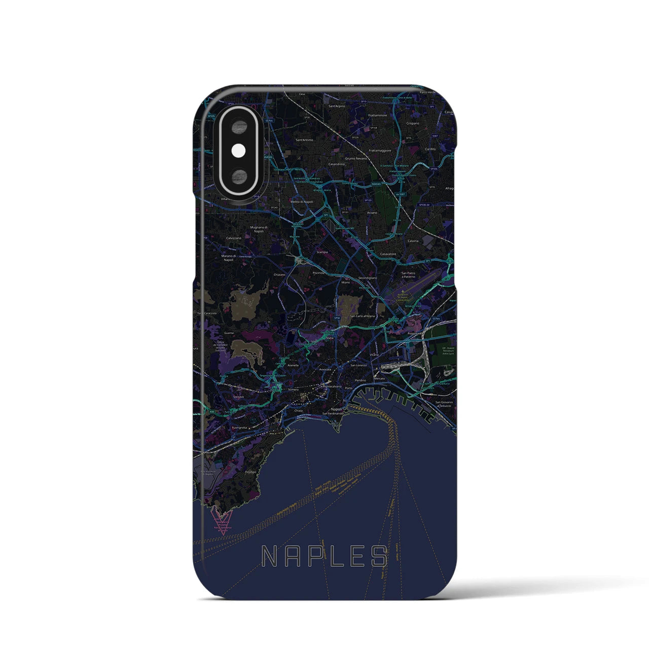 【ナポリ】地図柄iPhoneケース（バックカバータイプ・ブラック）iPhone XS / X 用
