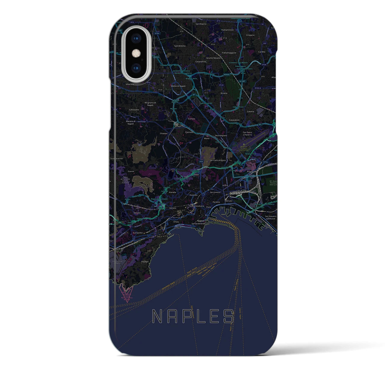 【ナポリ】地図柄iPhoneケース（バックカバータイプ・ブラック）iPhone XS Max 用