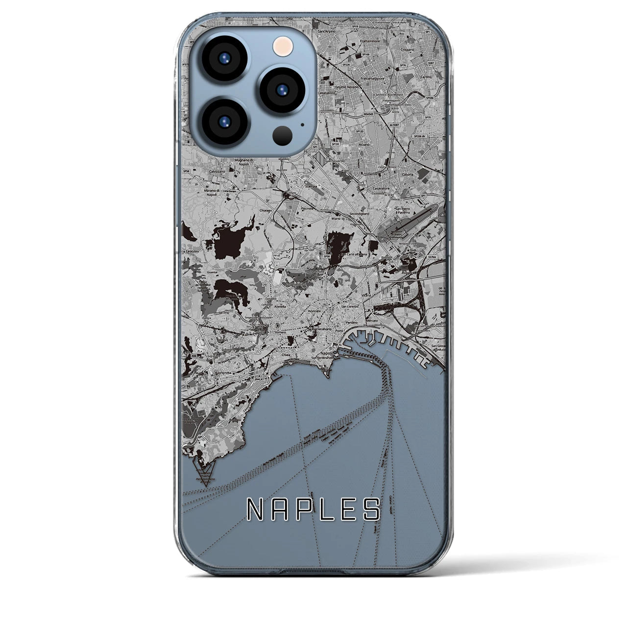 【ナポリ】地図柄iPhoneケース（クリアタイプ・モノトーン）iPhone 13 Pro Max 用