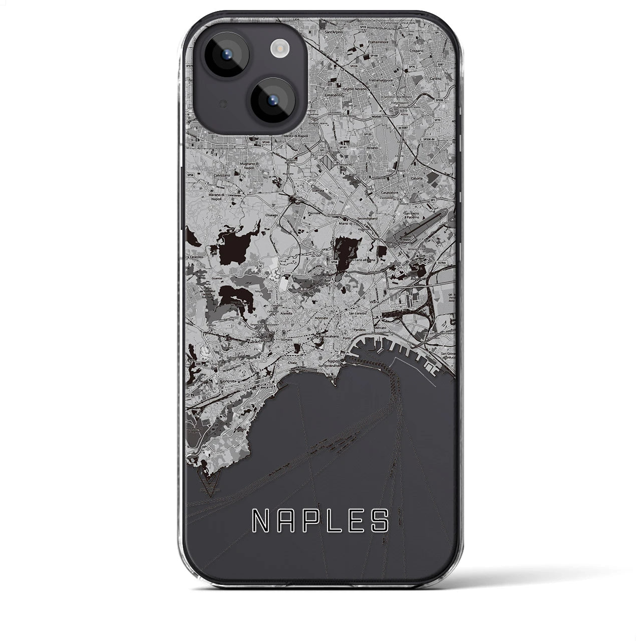 【ナポリ】地図柄iPhoneケース（クリアタイプ・モノトーン）iPhone 14 Plus 用