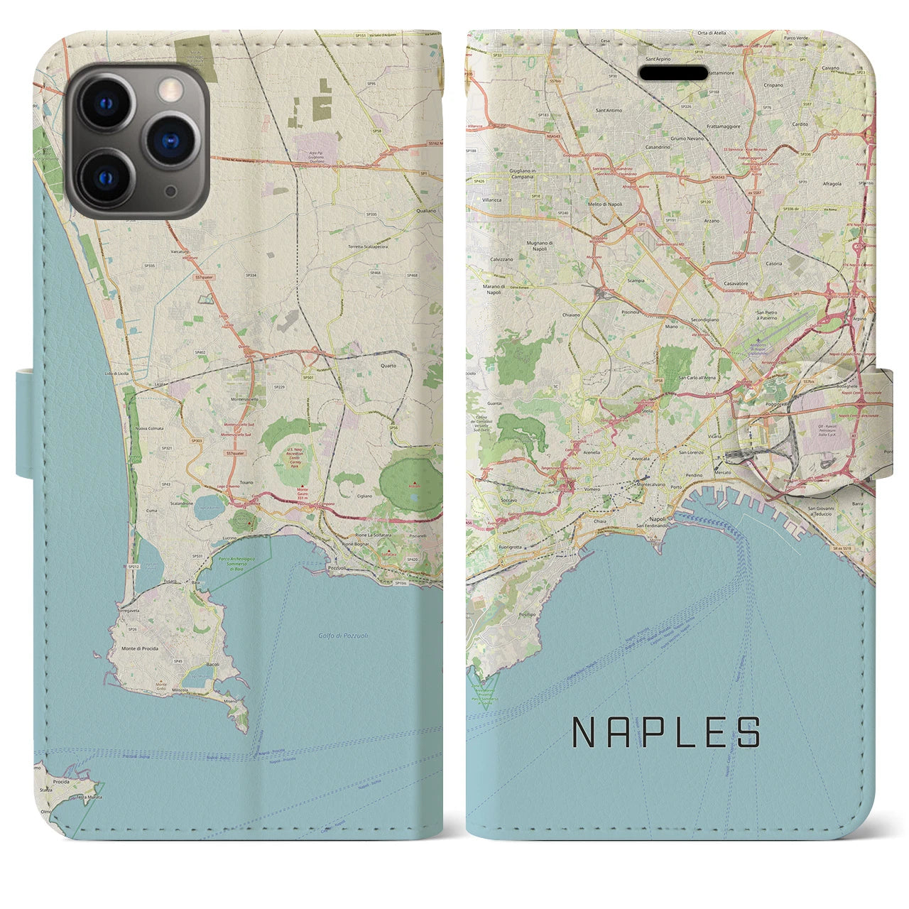 【ナポリ】地図柄iPhoneケース（手帳両面タイプ・ナチュラル）iPhone 11 Pro Max 用