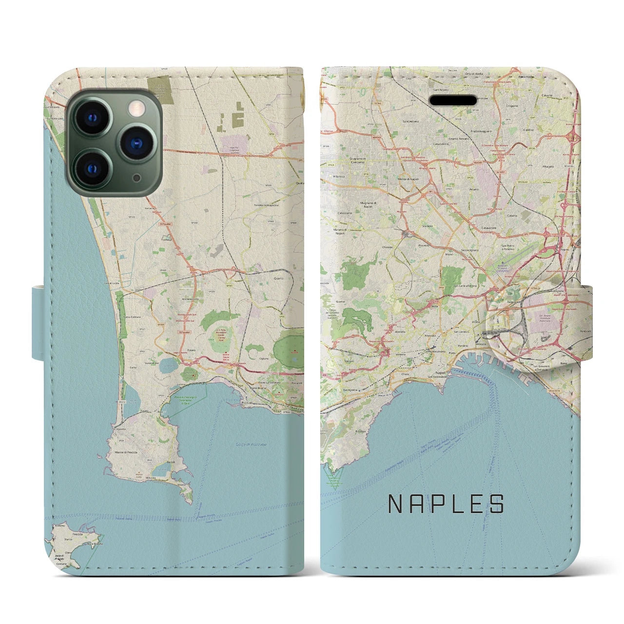 【ナポリ】地図柄iPhoneケース（手帳両面タイプ・ナチュラル）iPhone 11 Pro 用