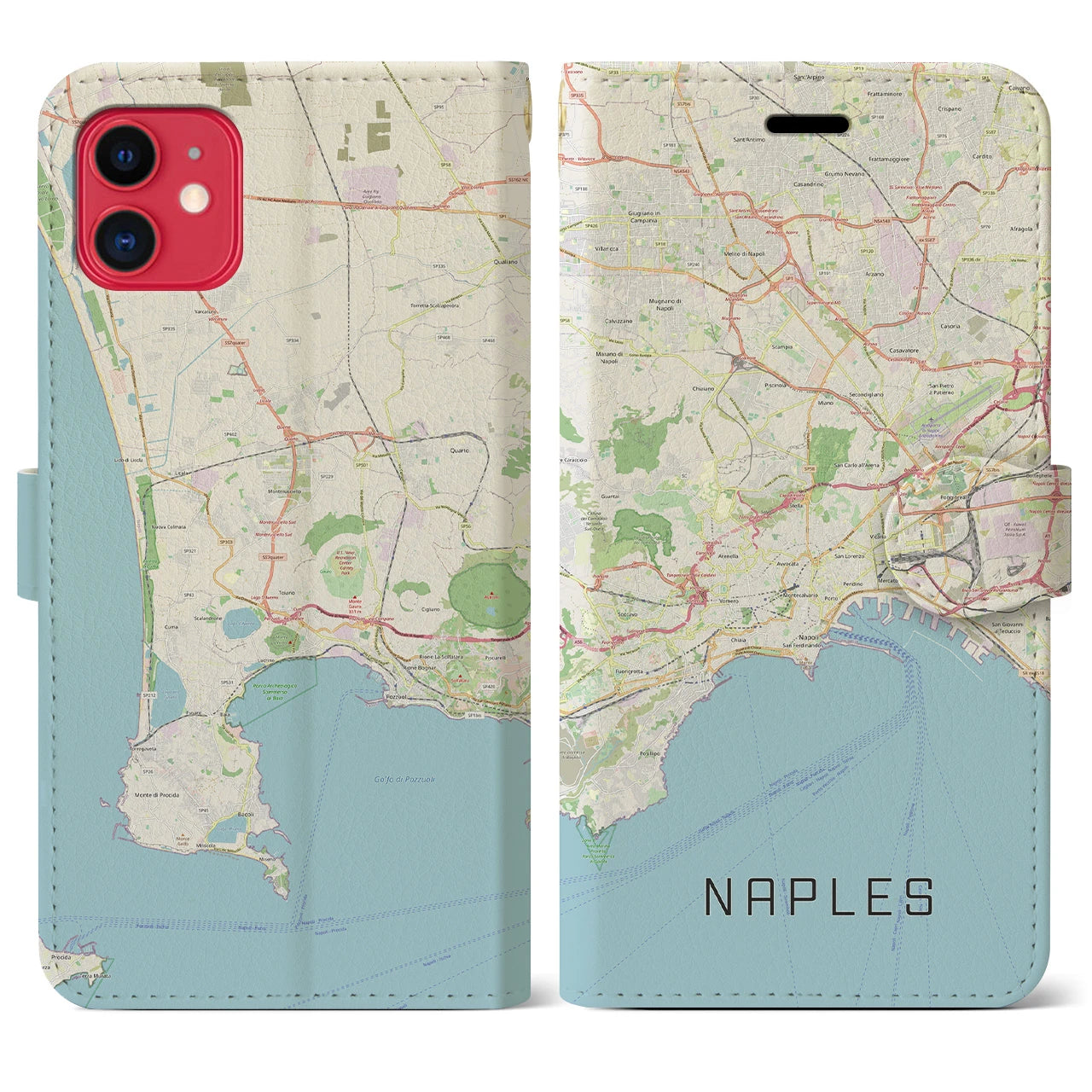 【ナポリ】地図柄iPhoneケース（手帳両面タイプ・ナチュラル）iPhone 11 用