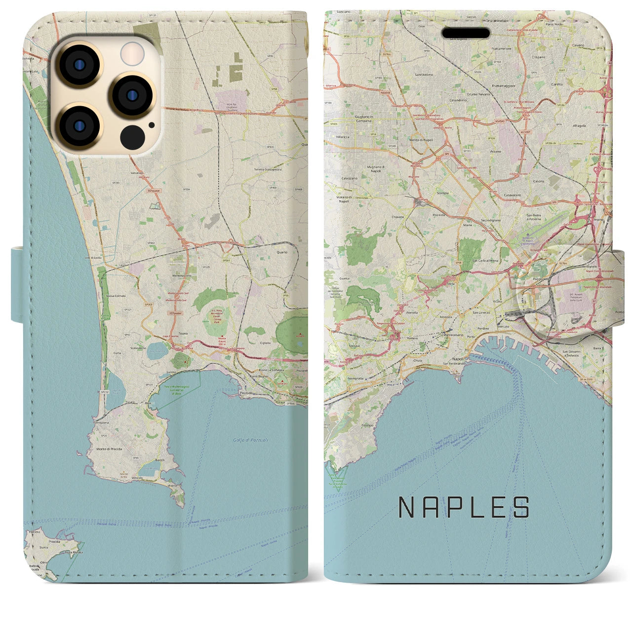 【ナポリ】地図柄iPhoneケース（手帳両面タイプ・ナチュラル）iPhone 12 Pro Max 用