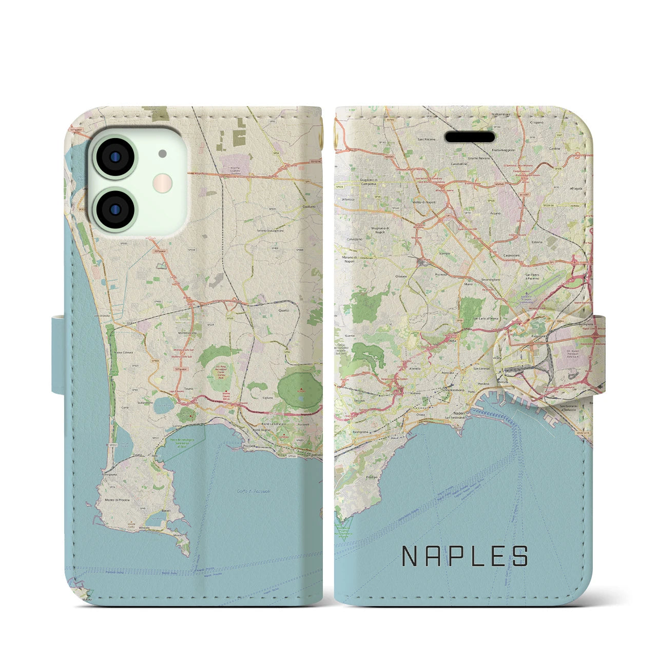 【ナポリ】地図柄iPhoneケース（手帳両面タイプ・ナチュラル）iPhone 12 mini 用