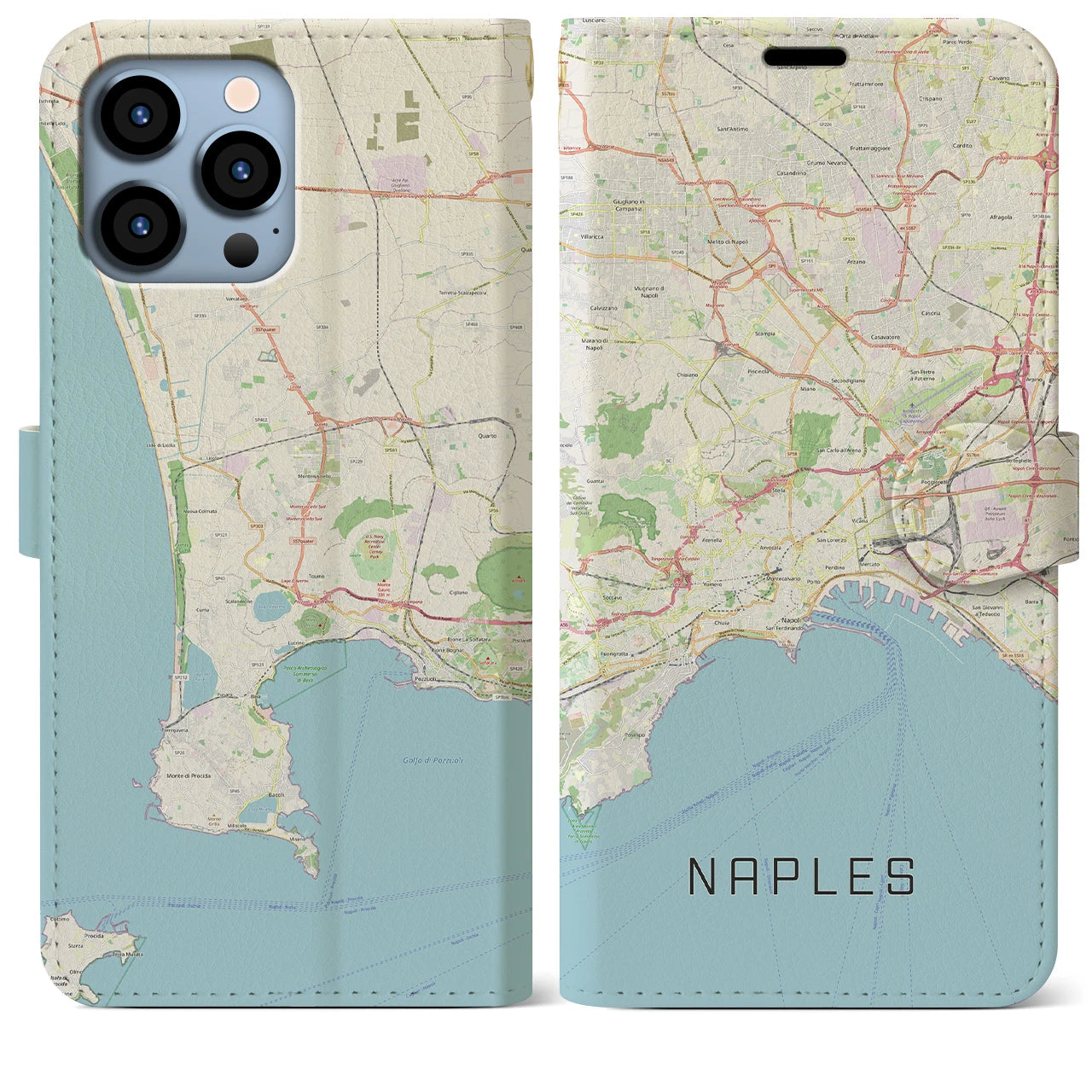 【ナポリ】地図柄iPhoneケース（手帳両面タイプ・ナチュラル）iPhone 13 Pro Max 用