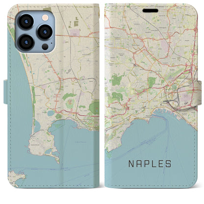 【ナポリ（イタリア）】地図柄iPhoneケース（手帳タイプ）ナチュラル・iPhone 13 Pro Max 用