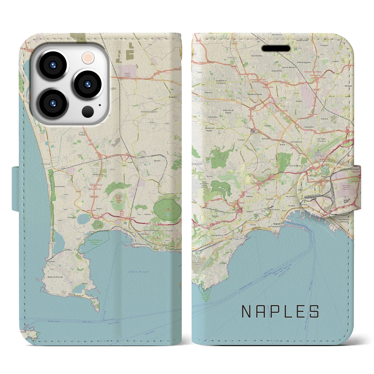【ナポリ】地図柄iPhoneケース（手帳両面タイプ・ナチュラル）iPhone 13 Pro 用