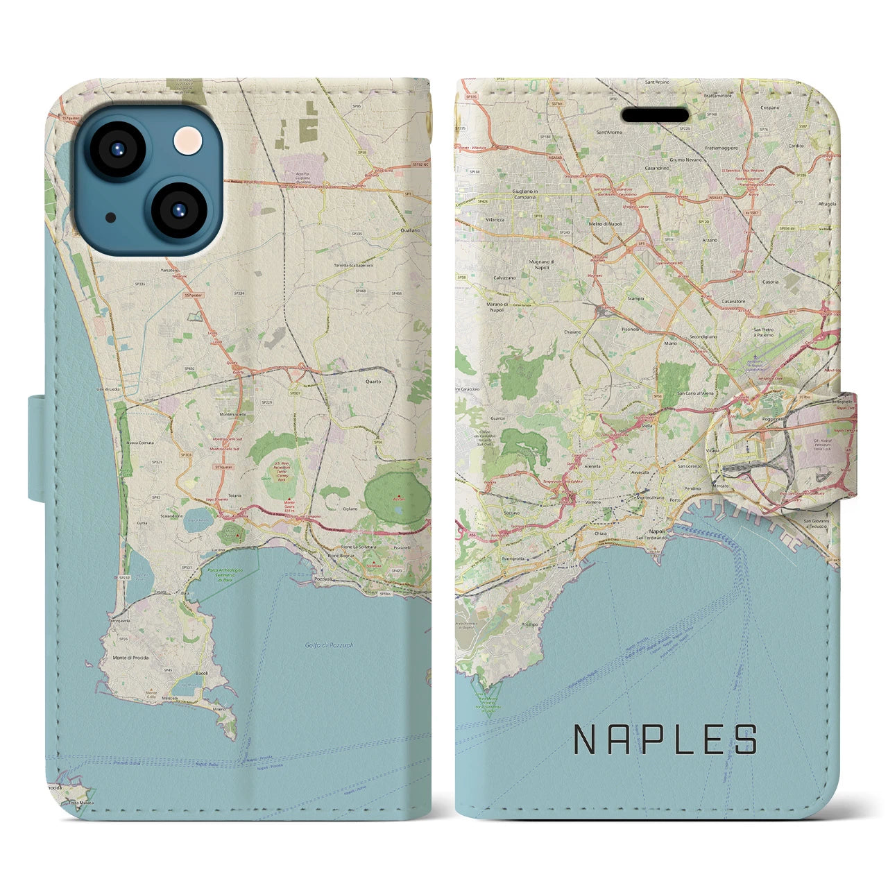 【ナポリ】地図柄iPhoneケース（手帳両面タイプ・ナチュラル）iPhone 13 用