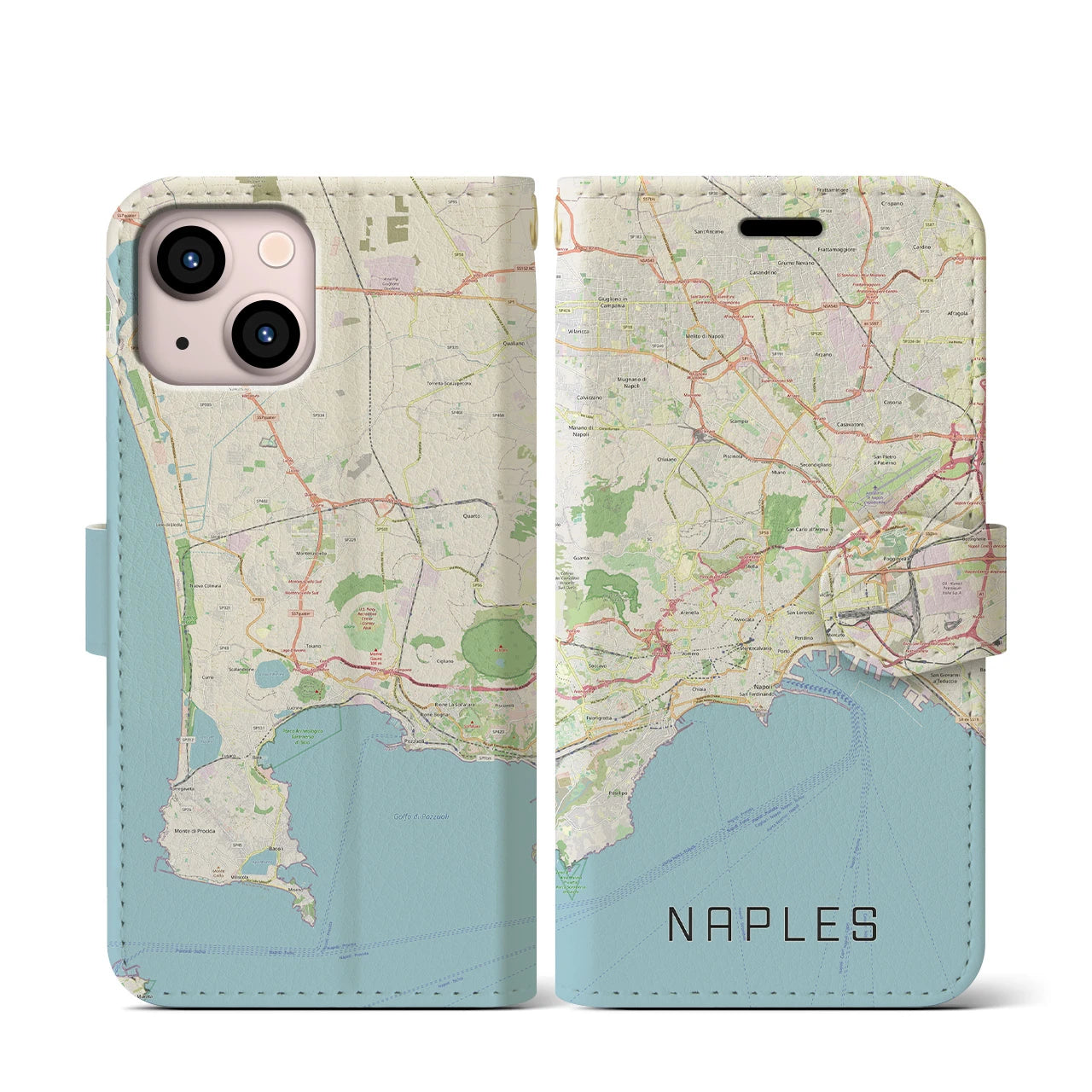 【ナポリ】地図柄iPhoneケース（手帳両面タイプ・ナチュラル）iPhone 13 mini 用