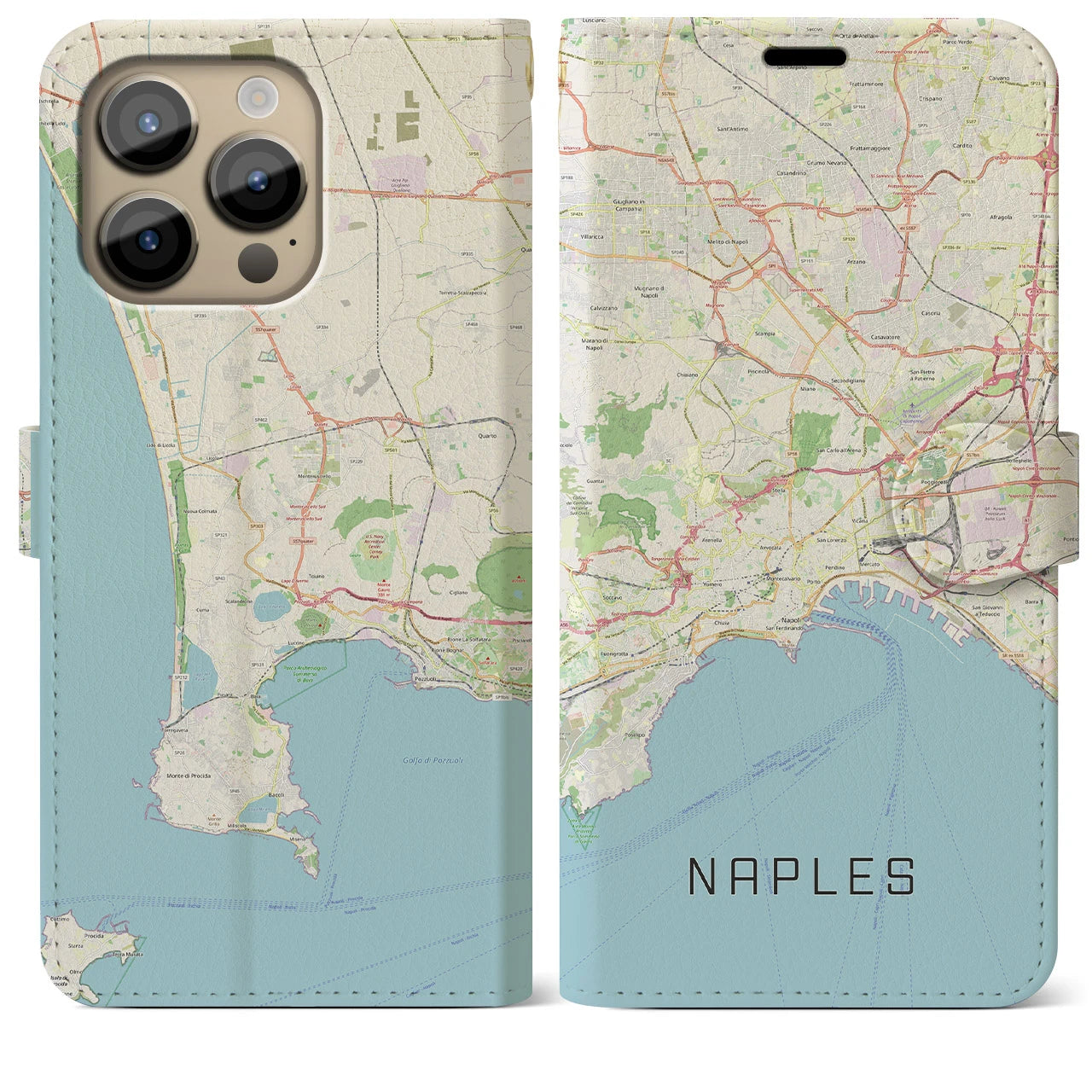 【ナポリ】地図柄iPhoneケース（手帳両面タイプ・ナチュラル）iPhone 14 Pro Max 用