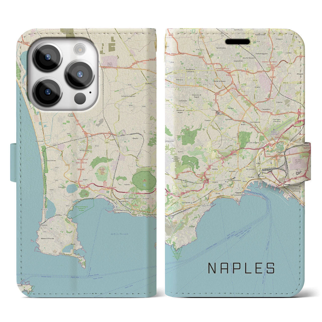 【ナポリ】地図柄iPhoneケース（手帳両面タイプ・ナチュラル）iPhone 14 Pro 用