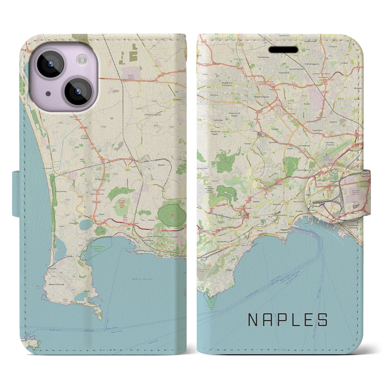 【ナポリ】地図柄iPhoneケース（手帳両面タイプ・ナチュラル）iPhone 14 用