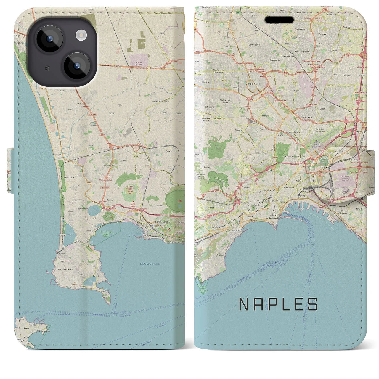 【ナポリ】地図柄iPhoneケース（手帳両面タイプ・ナチュラル）iPhone 14 Plus 用