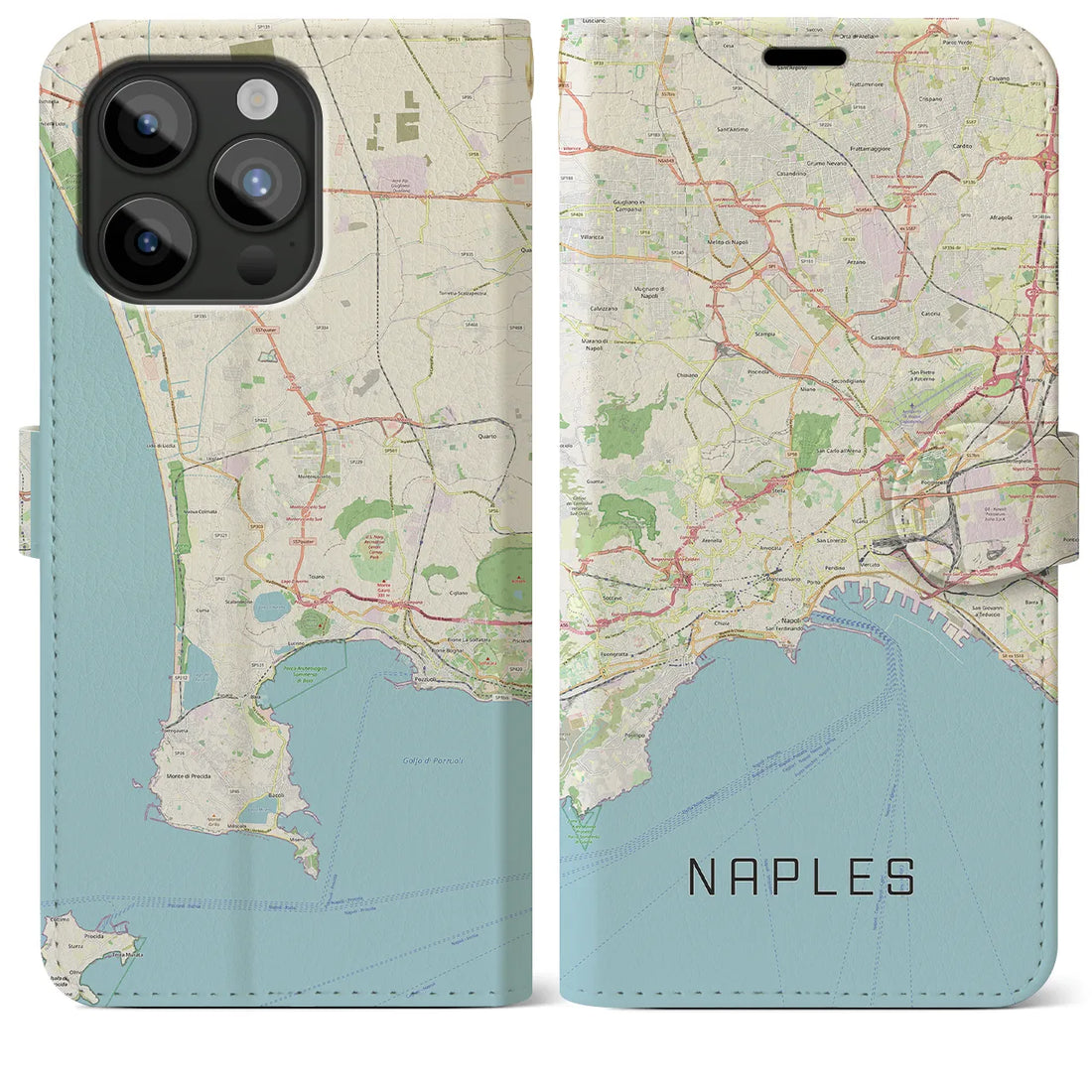 【ナポリ】地図柄iPhoneケース（手帳両面タイプ・ナチュラル）iPhone 15 Pro Max 用