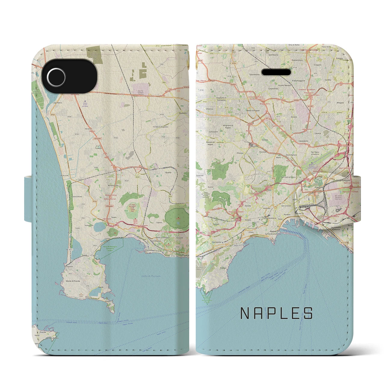 【ナポリ】地図柄iPhoneケース（手帳両面タイプ・ナチュラル）iPhone SE（第3 / 第2世代） / 8 / 7 / 6s / 6 用