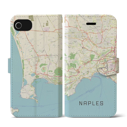 【ナポリ（イタリア）】地図柄iPhoneケース（手帳タイプ）ナチュラル・iPhone SE（第3 / 第2世代） / 8 / 7 / 6s / 6 用