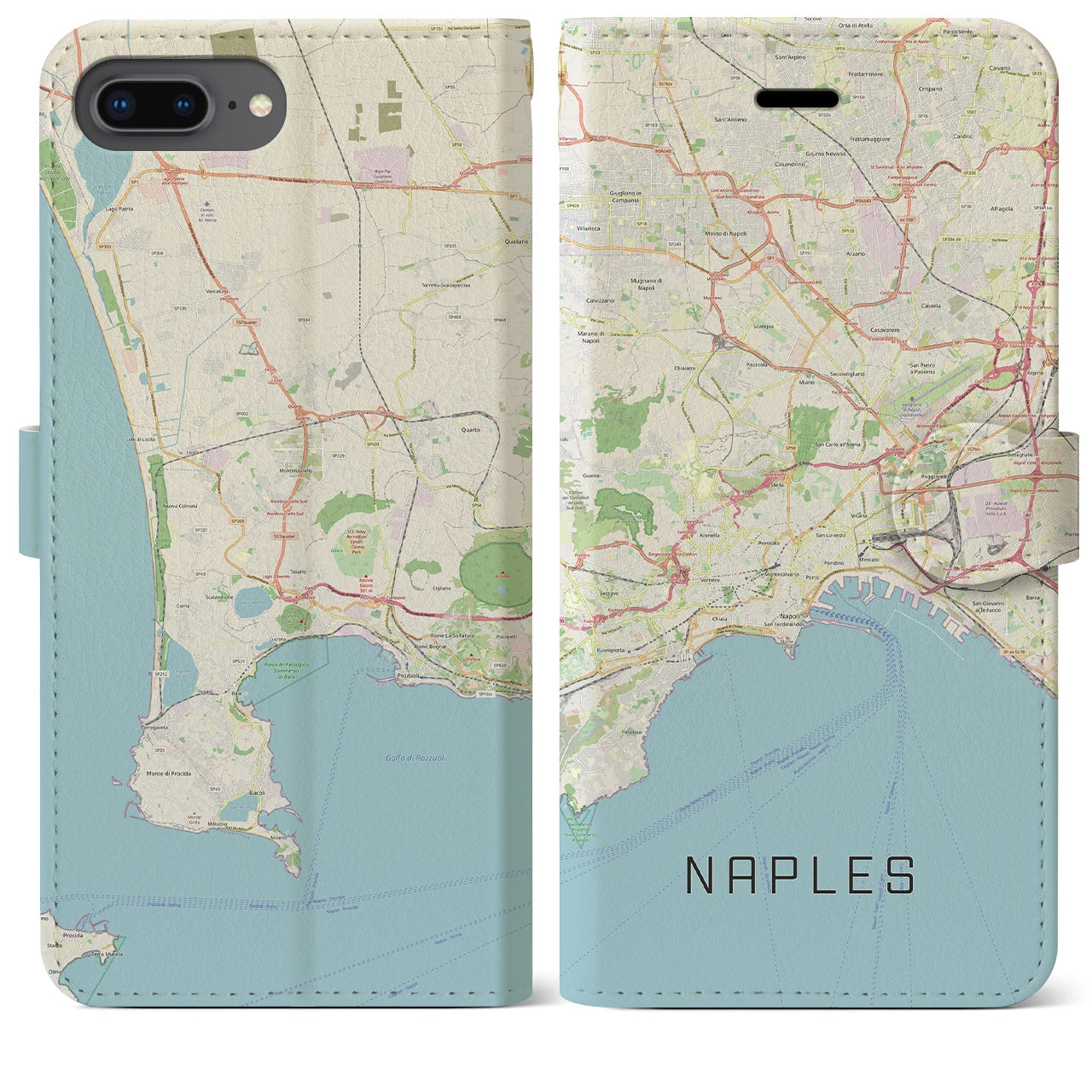 【ナポリ】地図柄iPhoneケース（手帳両面タイプ・ナチュラル）iPhone 8Plus /7Plus / 6sPlus / 6Plus 用