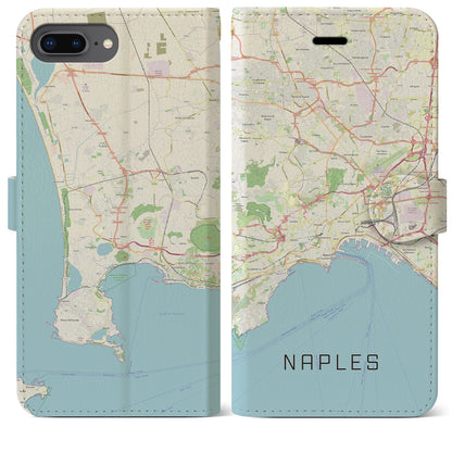【ナポリ（イタリア）】地図柄iPhoneケース（手帳タイプ）ナチュラル・iPhone 8Plus /7Plus / 6sPlus / 6Plus 用