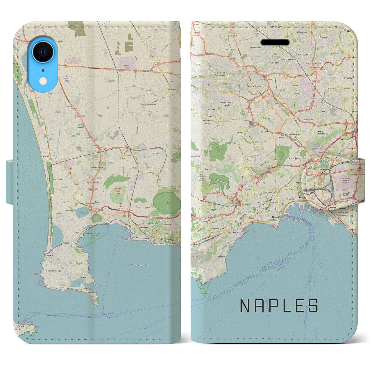 【ナポリ】地図柄iPhoneケース（手帳両面タイプ・ナチュラル）iPhone XR 用
