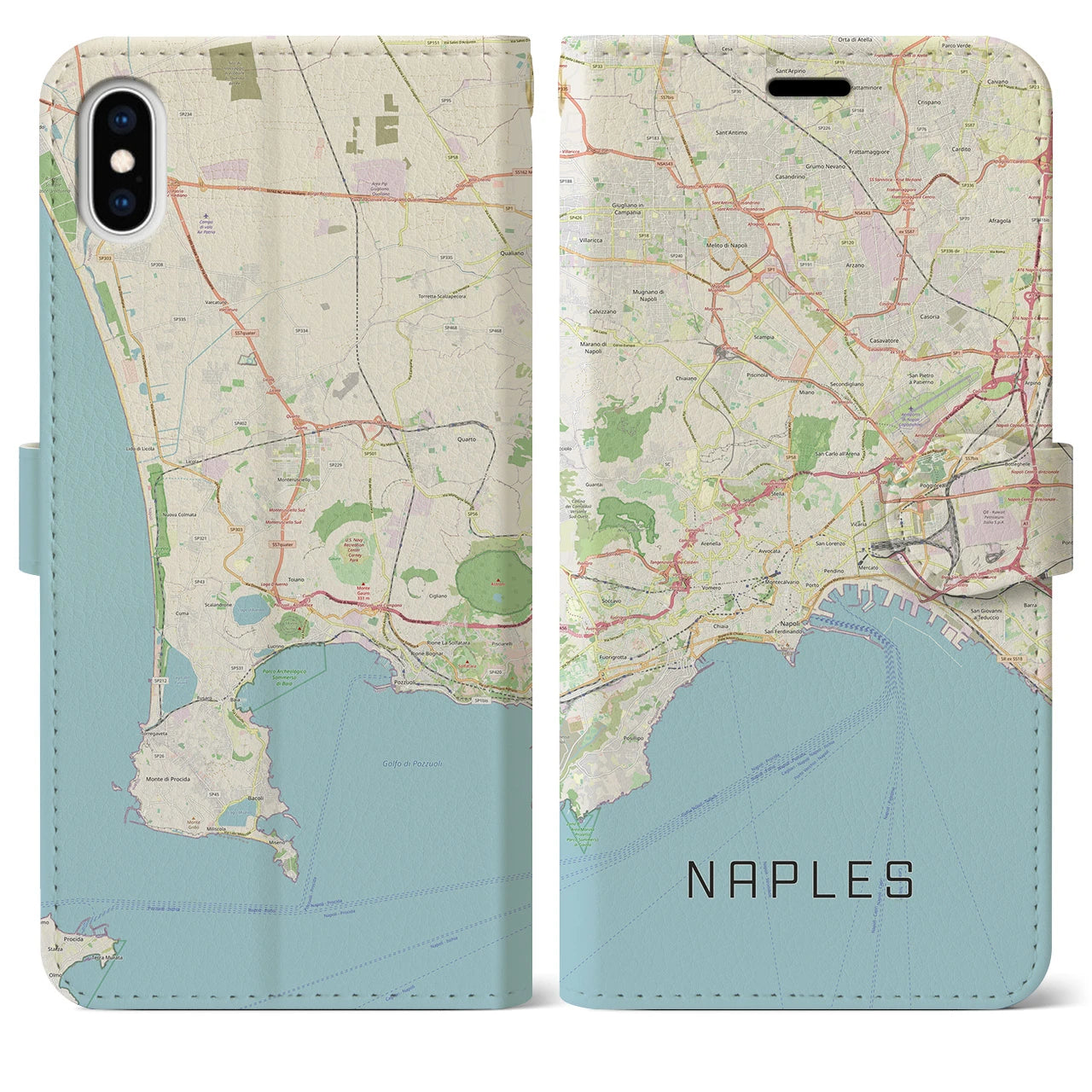 【ナポリ】地図柄iPhoneケース（手帳両面タイプ・ナチュラル）iPhone XS Max 用