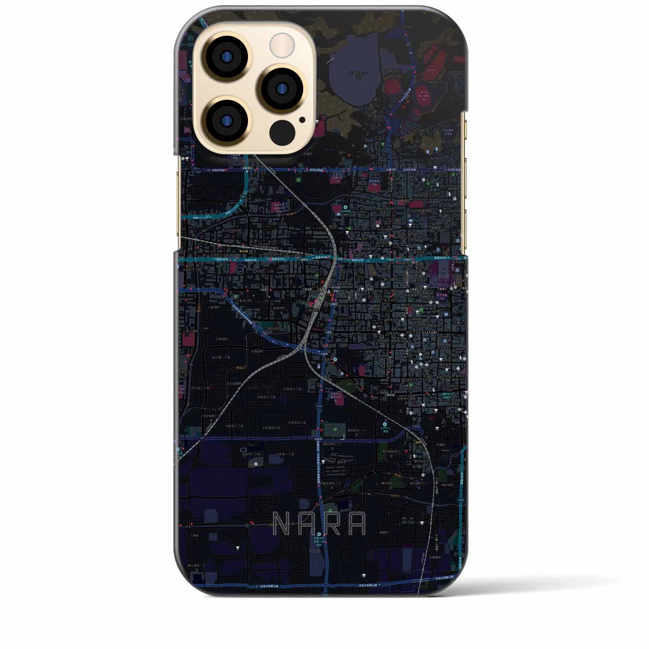 【奈良2】地図柄iPhoneケース（バックカバータイプ・ブラック）iPhone 12 Pro Max 用
