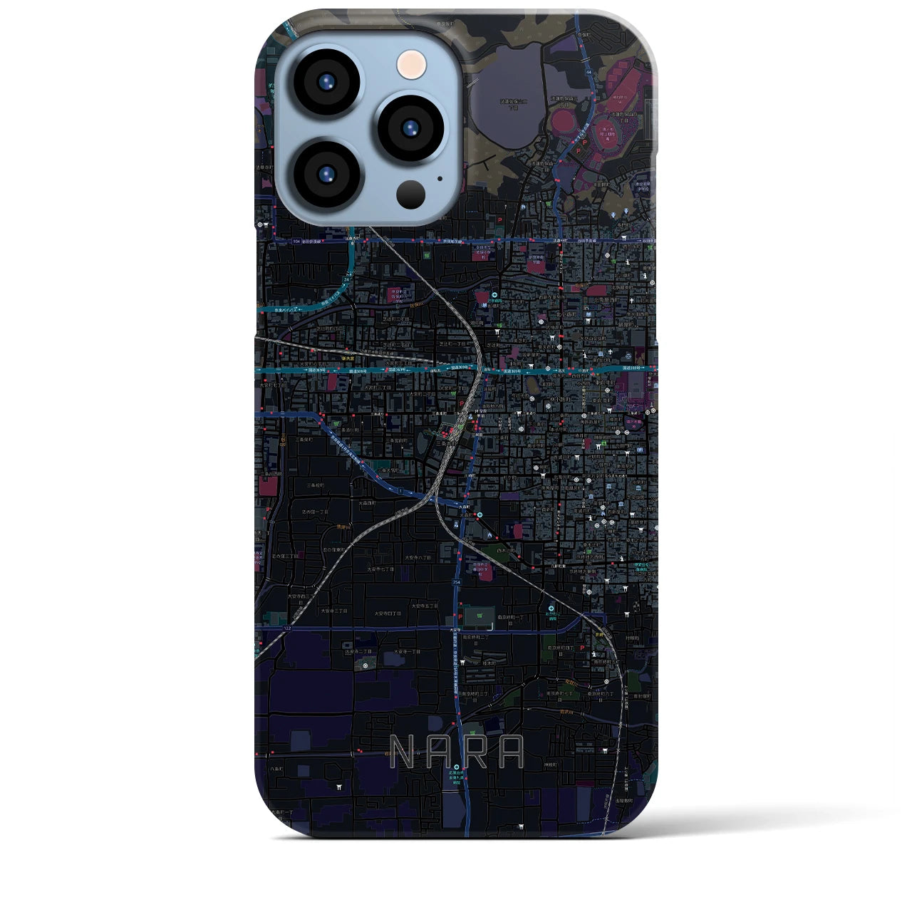 【奈良2】地図柄iPhoneケース（バックカバータイプ・ブラック）iPhone 13 Pro Max 用