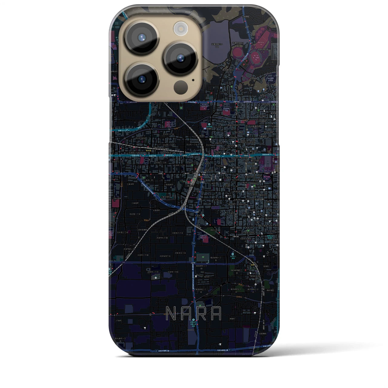 【奈良2】地図柄iPhoneケース（バックカバータイプ・ブラック）iPhone 14 Pro Max 用