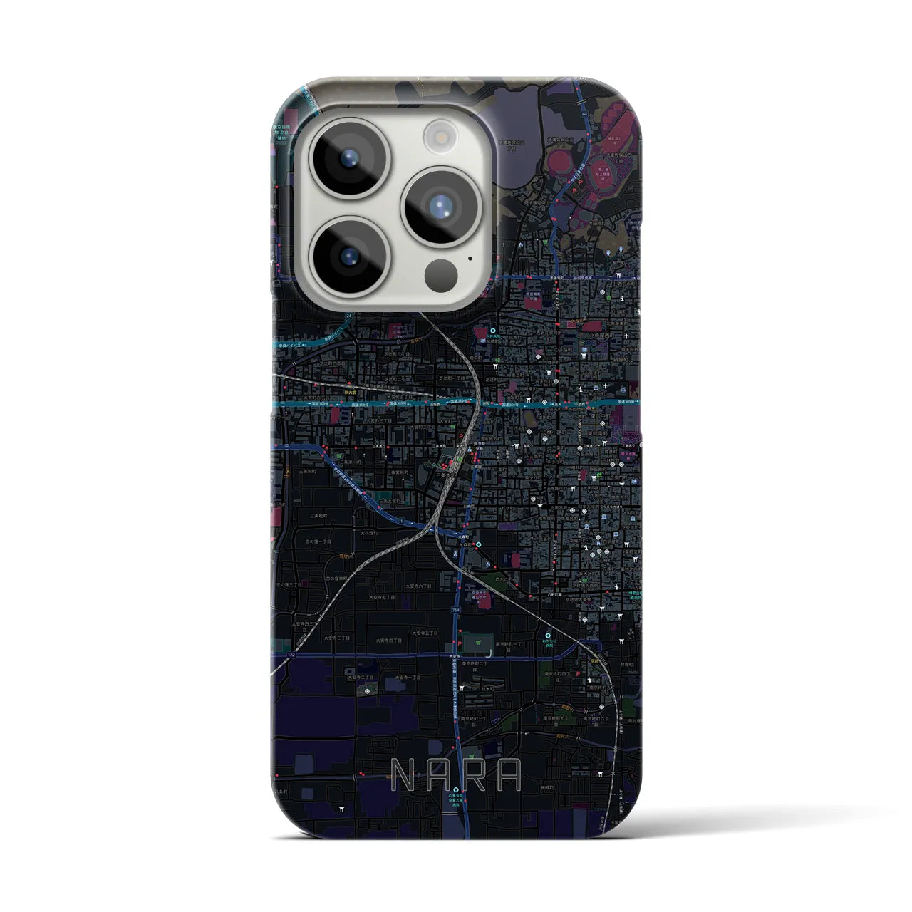 【奈良2】地図柄iPhoneケース（バックカバータイプ・ブラック）iPhone 15 Pro 用