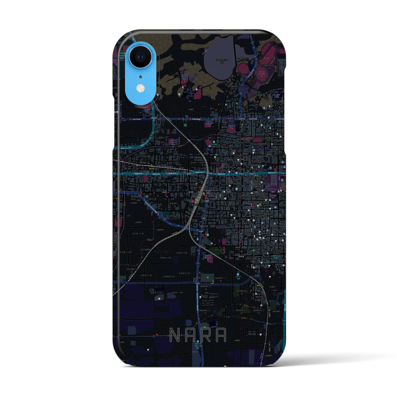 【奈良2】地図柄iPhoneケース（バックカバータイプ・ブラック）iPhone XR 用