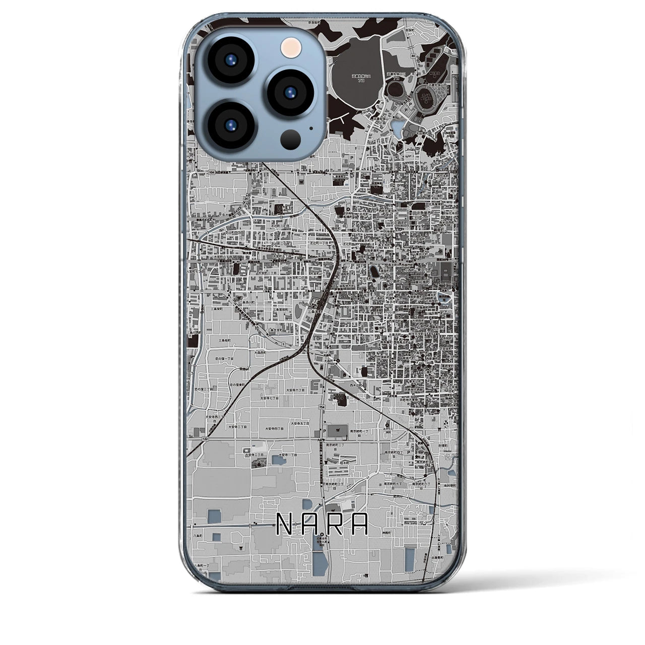 【奈良2】地図柄iPhoneケース（クリアタイプ・モノトーン）iPhone 13 Pro Max 用