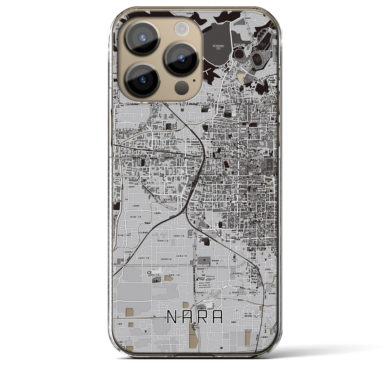 【奈良2】地図柄iPhoneケース（クリアタイプ・モノトーン）iPhone 14 Pro Max 用