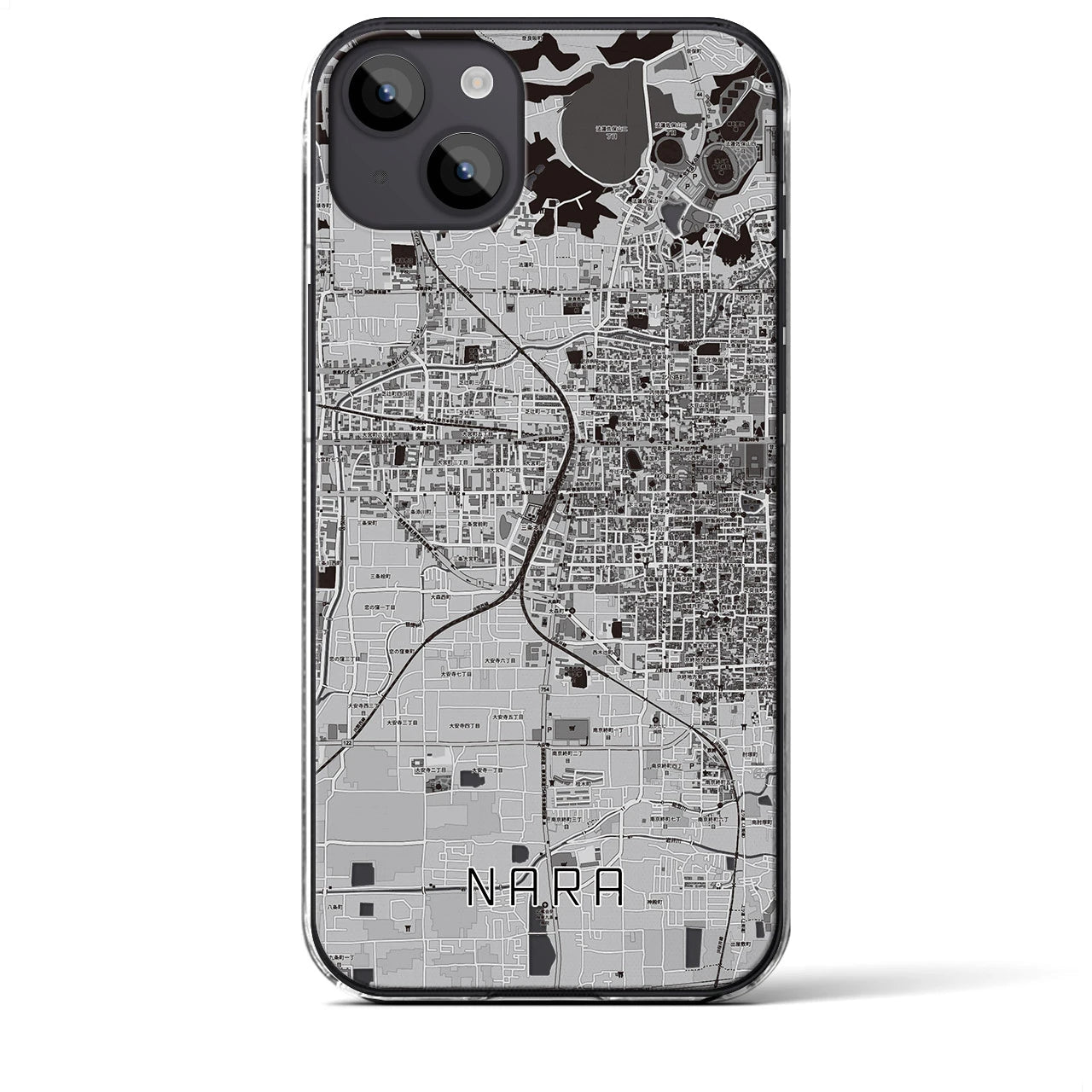 【奈良2】地図柄iPhoneケース（クリアタイプ・モノトーン）iPhone 14 Plus 用