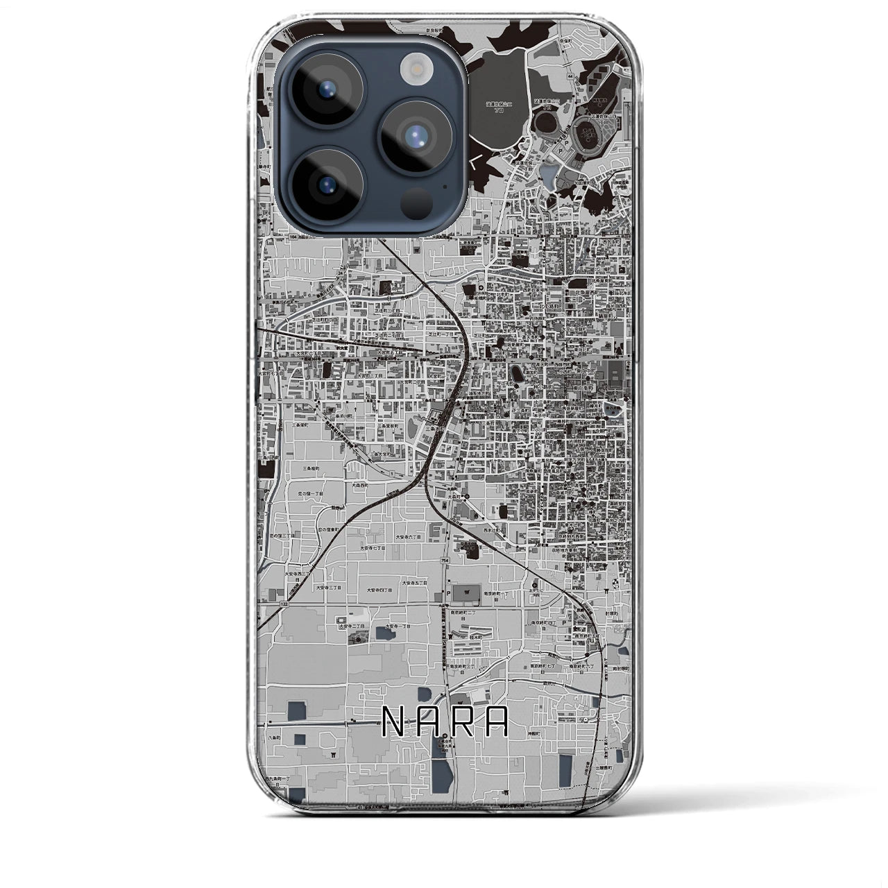 【奈良2】地図柄iPhoneケース（クリアタイプ・モノトーン）iPhone 15 Pro Max 用