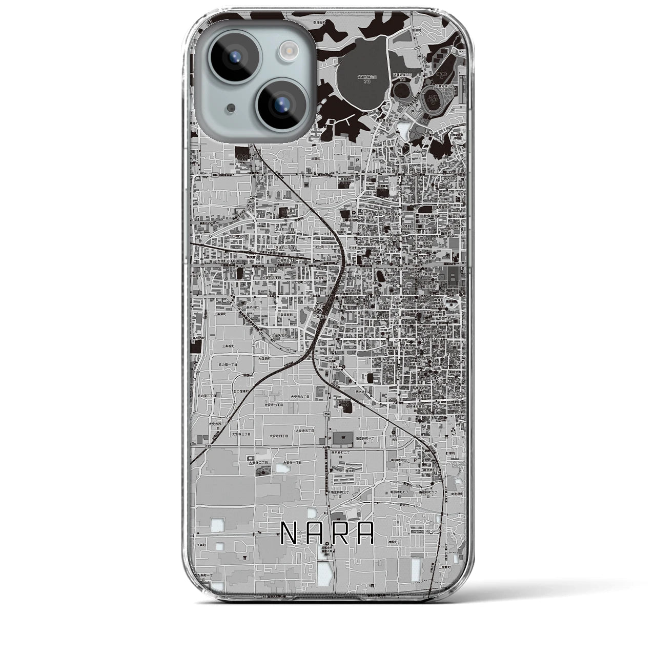 【奈良2】地図柄iPhoneケース（クリアタイプ・モノトーン）iPhone 15 Plus 用